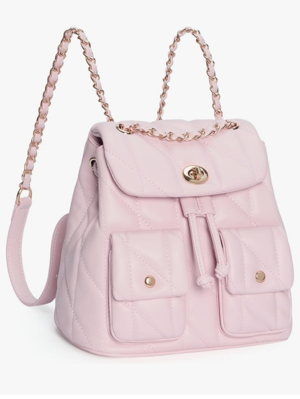 Last One! Pink Quilted Vegan Leather Chain-Handle Backpack Bag Or Crossbody